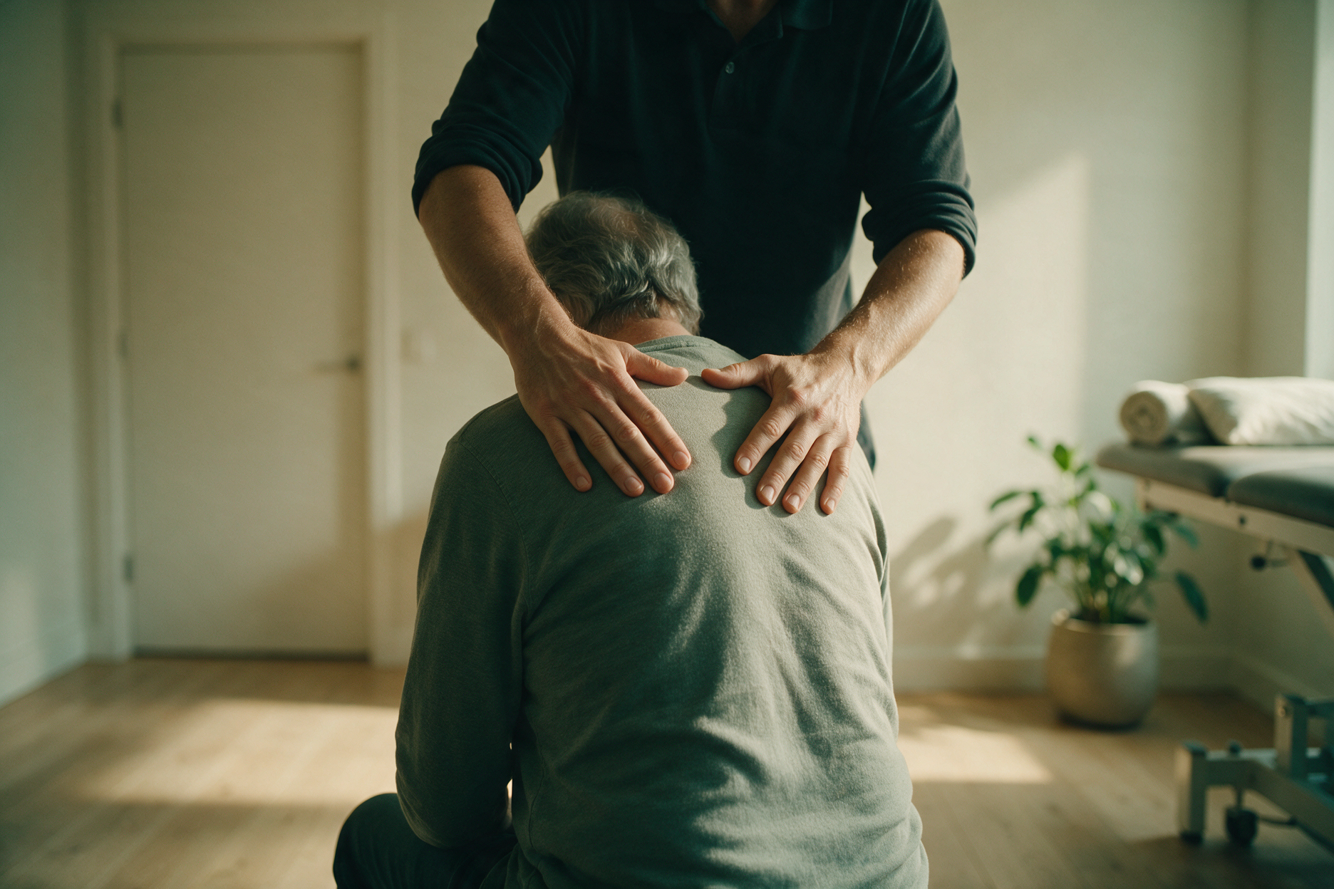 Physical therapist evaluating a patient one-on-one
