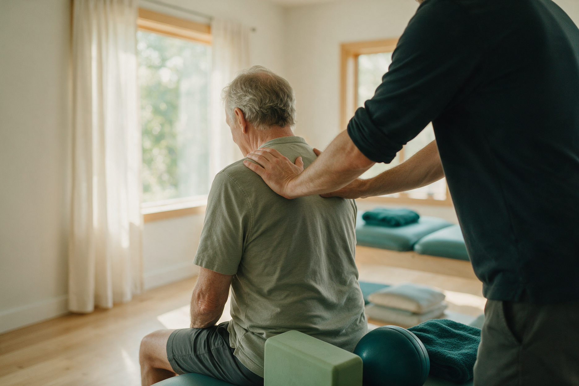 Ben working one-on-one with a patient in a bright treatment space