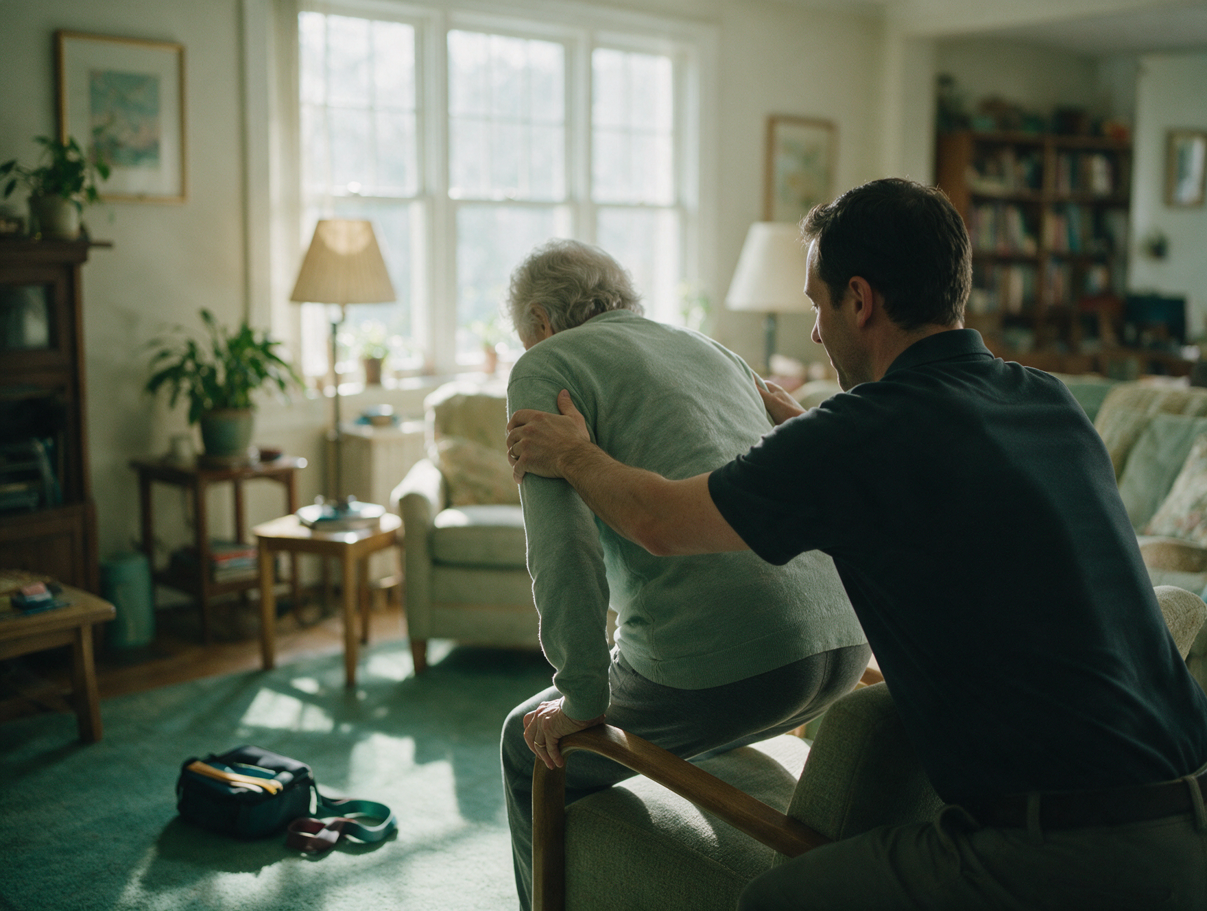 In-home physical therapy session in a patient home