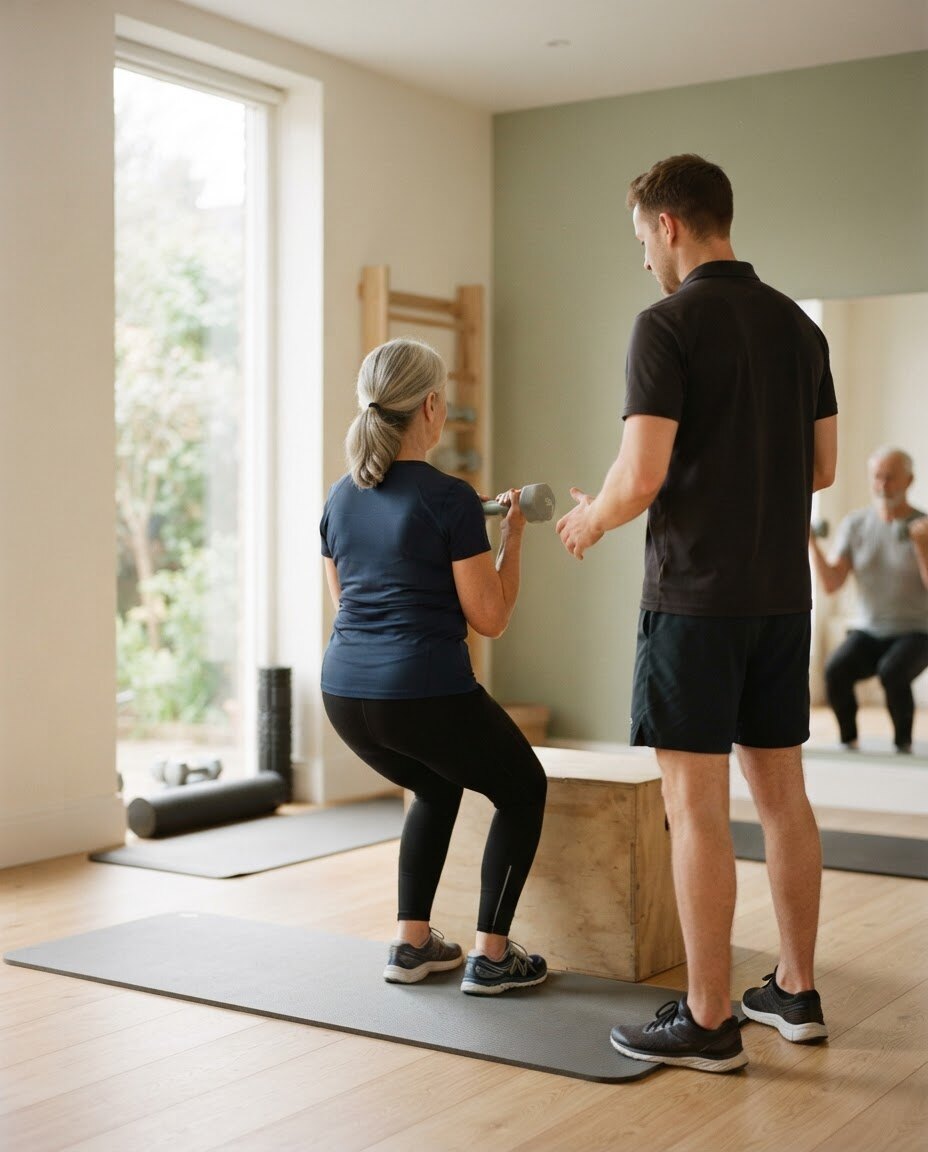 Strength training with an older adult